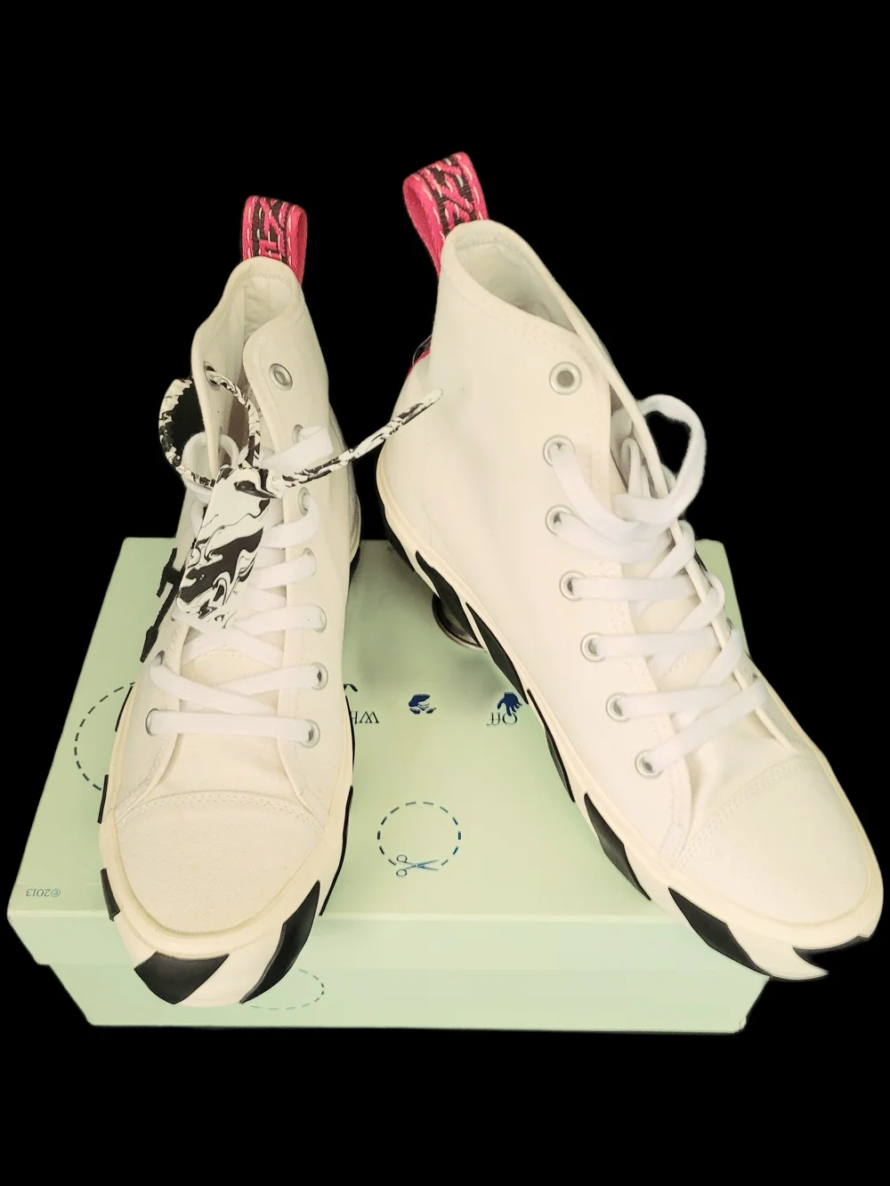 White High-Top Chunky Sole Sneakers with Pink Heel Pull